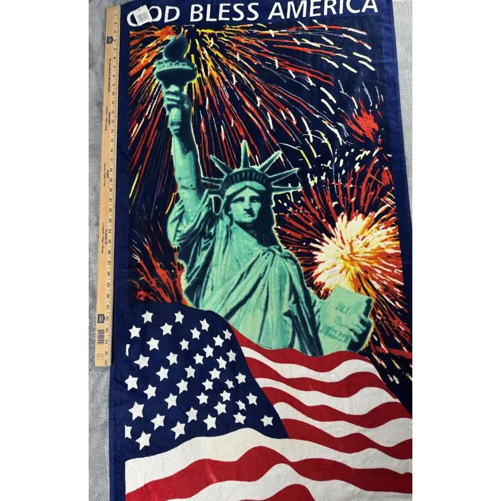 Patriotic Statue of Liberty and American Flag Beach Towel or Tapestry